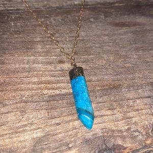 Blue agate stone pendant on Gold plated chain new handmade